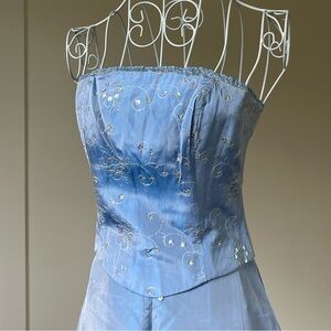 Strapless Light Blue Embroidered Two-Piece Prom Dress